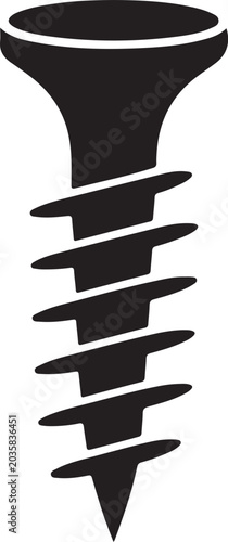 Black screw icon, screwdriver symbol, metallic fastener, industrial bolt graphic