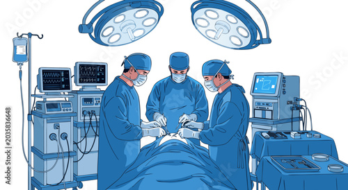 Konstfotografi Surgical team in operating room, vector illustration of medical professionals pe