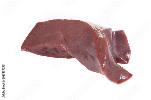 Pig liver on white background