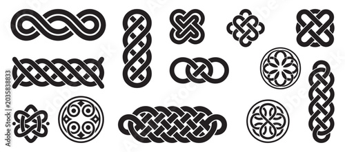 Quadro su tela Celtic Knot Braid Border Set Vector Black White Endless Pattern Symbol Collectio