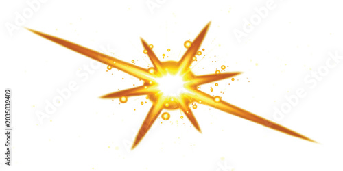 Radiant golden star flare with light particles isolated on white background isolated particle ornament illumination brilliance decoration abstract spotlight luminous heavenly bursting