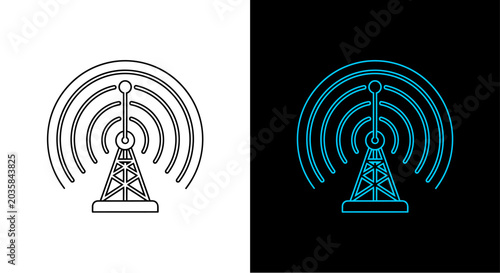 Cuadro en lienzo Radio tower communication signal icons.