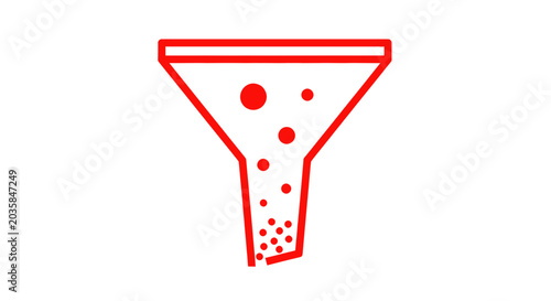 Red Funnel Icon with Droplets and Bubbles, Simple Line Art