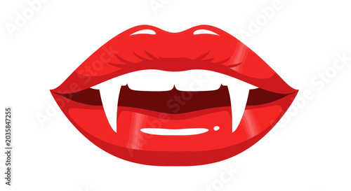 Red Lips with Vampire Fangs