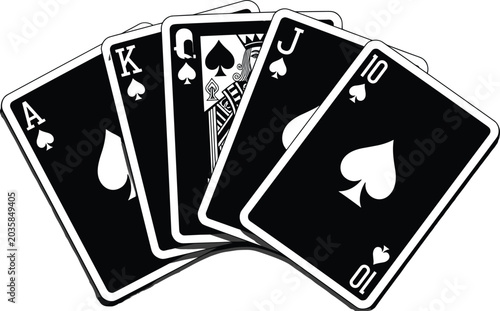 Quadro su tela Royal flush poker hand in spades featuring ace, king, queen, jack, and ten cards, symbolizing winning combination, gambling success, and casino game strategy