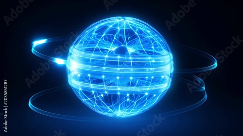 Glowing Blue Digital Globe Network, Futuristic Data Sphere, Global Connection Concept