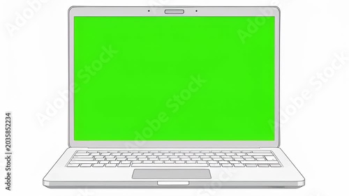Green Screen Laptop, Modern Notebook Computer Display, Technology Mockup for Video Production