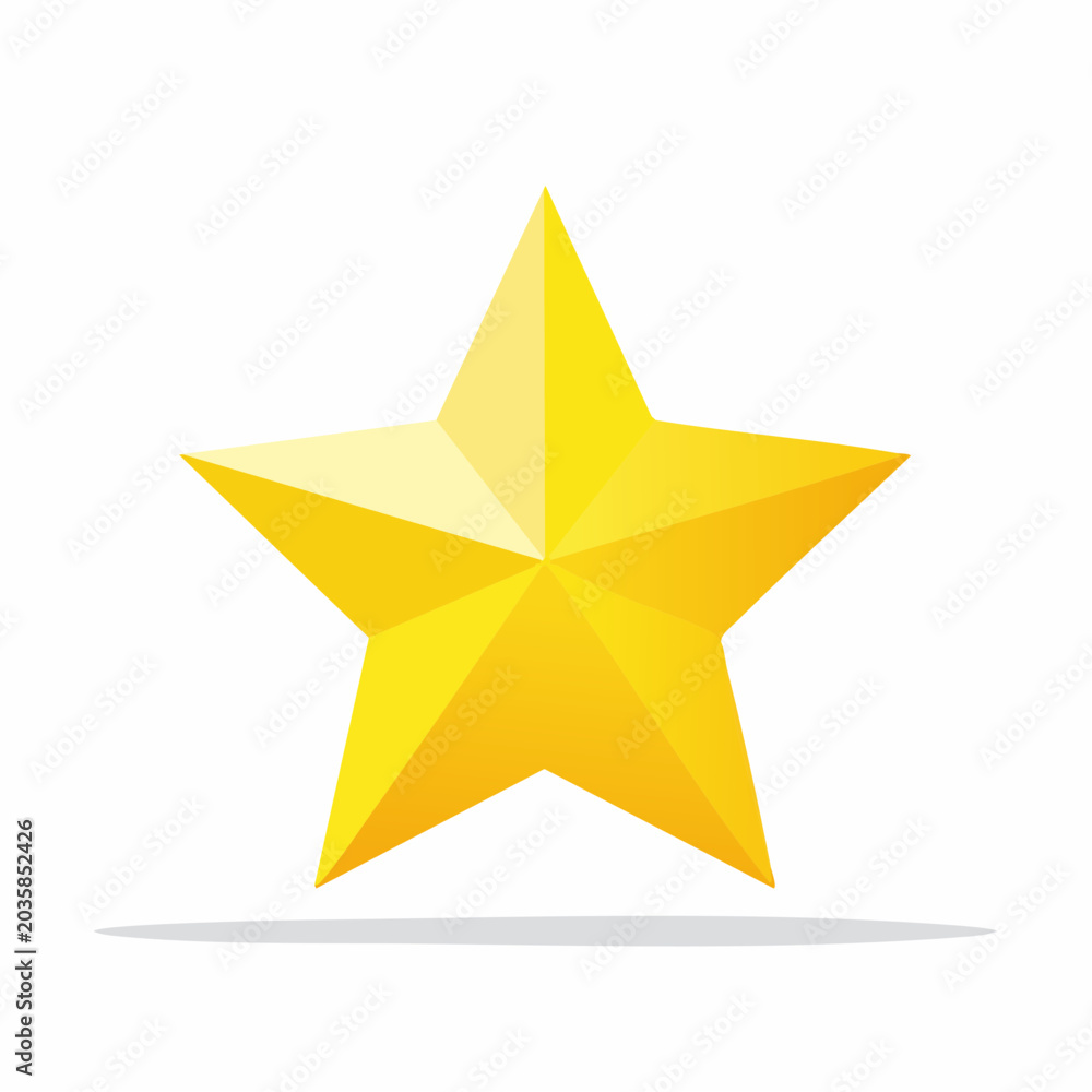 Obraz premium A bright yellow geometric star with five points casting a subtle shadow