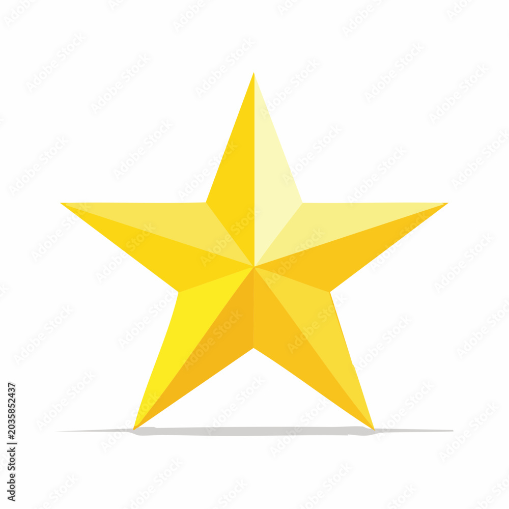 Fototapeta premium Golden Star Symbol Illustration with Shadow on White Background