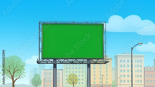 Green Screen Billboard, Cityscape Background, Outdoor Advertising Space, Digital Marketing
