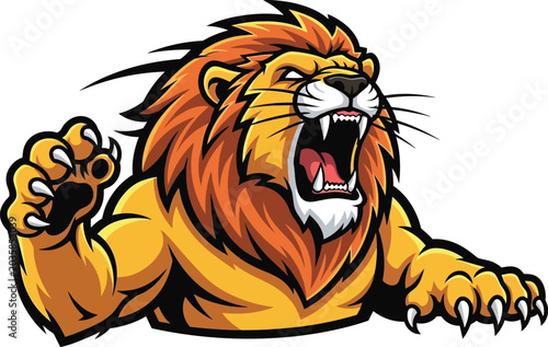 Cartoon angry lion with open mouth.