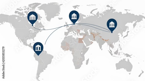 Global Financial Institutions, International Banking Network, World Map Connections, Corporate Finance