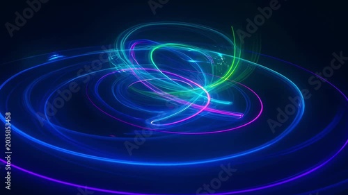 Abstract Neon Light Trails, Swirling Energy Patterns, Dynamic Blue and Green Glow, Futuristic Motion Background