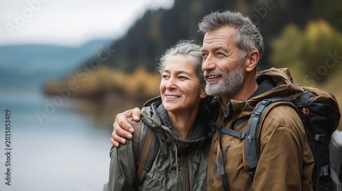 Happy Hispanic Senior Couple Enjoying an Outdoor Adventure Together