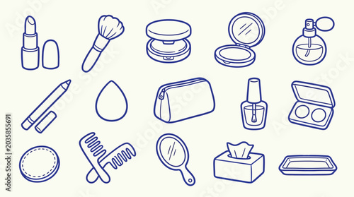 Canvastavla Collection of hand-drawn makeup and beauty products, perfect for cosmetic or fashion themes