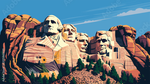 Schilderij op canvas Majestic Mount Rushmore National Memorial Carved into Granite Mountains Under a Clear Blue Sky