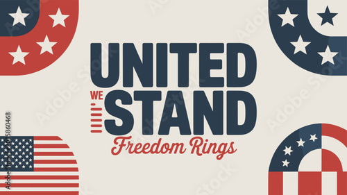 Εκτύπωση καμβά United We Stand Freedom Rings patriotic graphic with American flag elements and stars