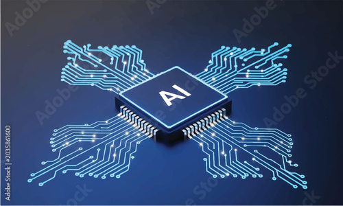 Artificial intelligence, AI chip, circuit board, technology background