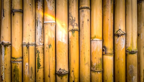 Weathered Yellow Bamboo Stalks Arranged in Dense Vertical Pattern