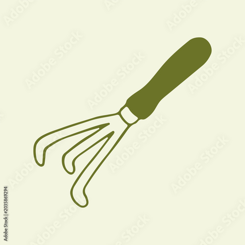 Canvastavla Hand drawn garden rake or claw for soil cultivation