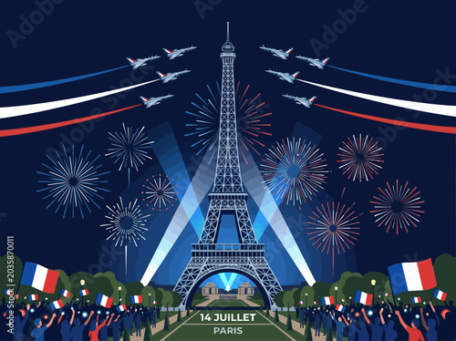 Tableau sur toile French National Day Celebration Bastille Day 14 Juillet Paris Vector Illustratio