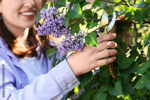 Young woman with secateurs ...