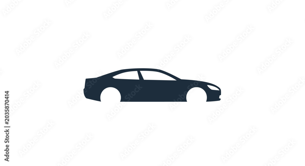 Fototapeta premium Dark silhouette of a modern sedan car icon.