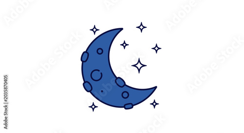 Canvas Print Dark blue crescent moon with yellow stars night icon.