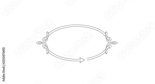 Elegant oval frame with vintage ornaments and arrow.