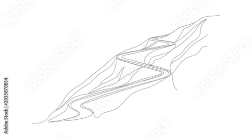 Obraz na płótnie Serpentine mountain road winding through stylized hills, minimalist line art
