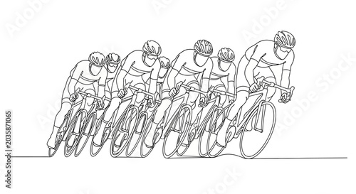 Group of cyclists racing, line art illustration of competitive road cycling