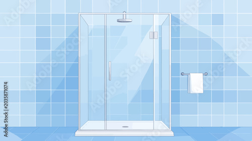 Modern transparent glass shower enclosure with wall-mounted towel