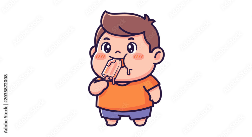 Fototapeta premium Cute Cartoon Boy Thinking with Hand on Mouth Pose.