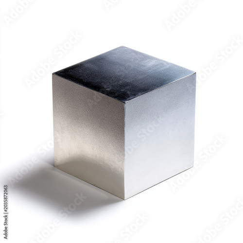 Polished Metal Cube on Minimal White Studio Background
