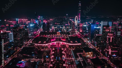 Night Aerial View of Futian Skyline in Shenzhen, China in Futian, Shenzhen, China