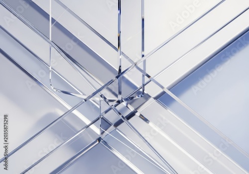 Sharp abstract geometric visualization focusing on perfect transparency and crisp illumination across smooth, minimal surfaces and structures in light tones, definition, concept, transition