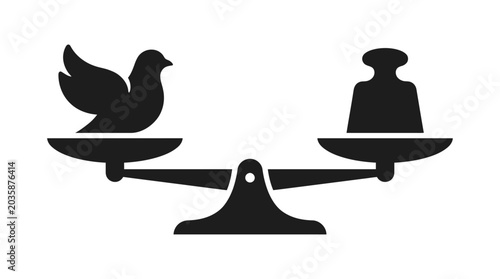 Tableau sur toile Black silhouette of balance scales with bird and weight.