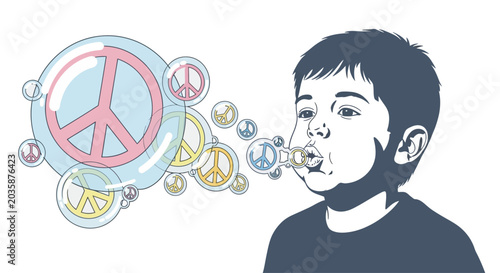 Photos Boy Blowing Bubbles With Peace Sign.