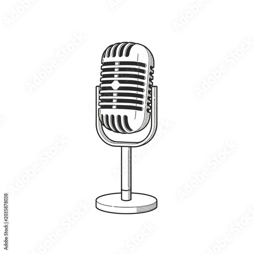 Classic vintage microphone sketch for broadcast and music themes.