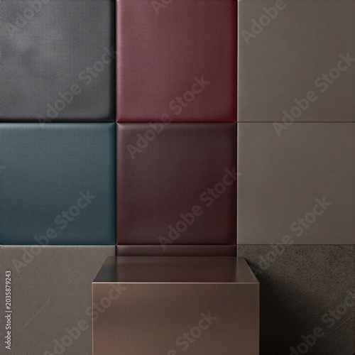 empty product display podium with luxury material wall panels