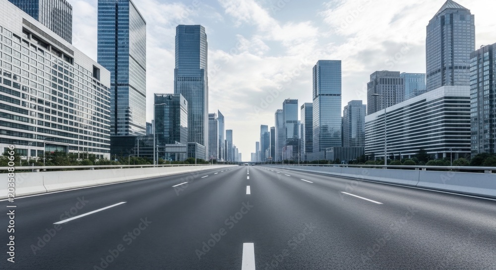 Fototapeta premium Modern City Skyline with Empty Highway