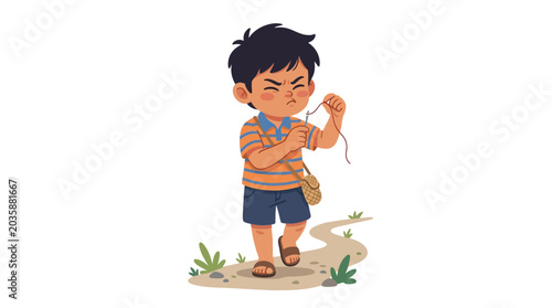 Fotografie Young Boy Holding a Fish.