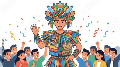 Canvastavla Man in colorful costume waving hand.