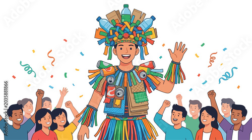 Fotografija Man in colorful costume dancing festival.