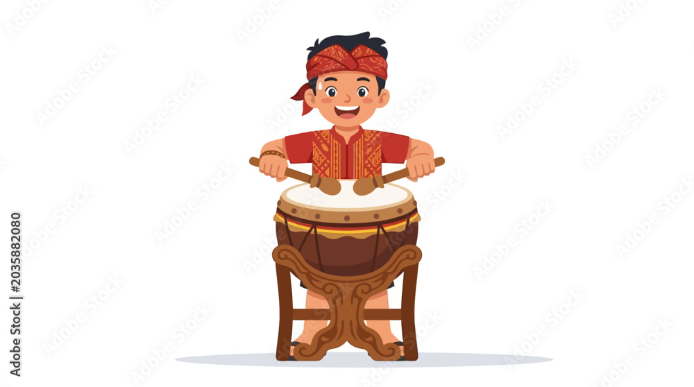 Foto Boy Playing Drums with Sticks Energetically.