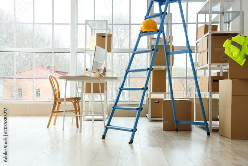 Workplace, stepladder and s...