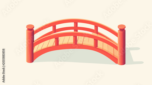 Digital illustration of a curved wooden bridge with posts and railings