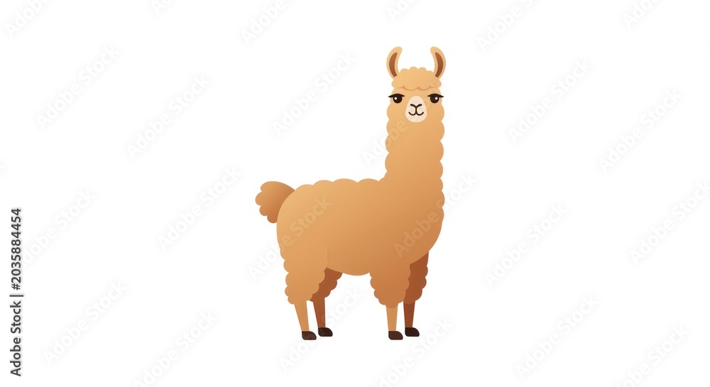 Fototapeta premium An adorable brown llama standing alone in a natural landscape