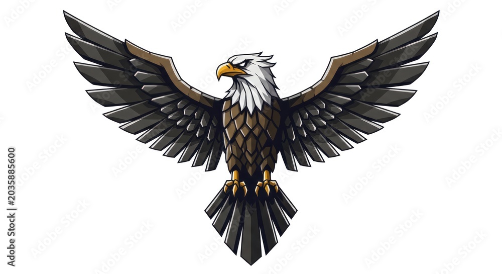 Fototapeta premium An eagle spreads its wings while standing on a surface outdoors in nature.