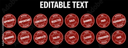 Tableau sur toile Set of red grunge rubber stamps with editable text on black background